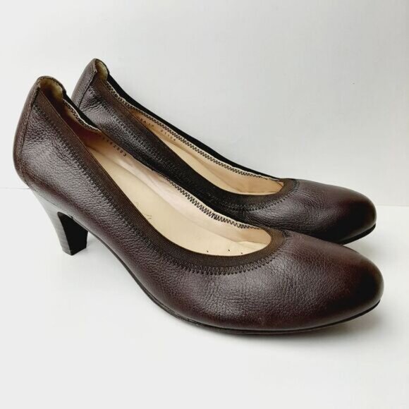 FLEXI Classic Comfort Heel Pumps Genuine Leather Brown Sz 10 - Picture 2 of 12